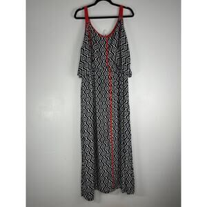 Cato Argyle Geometric Print Maxi Dress Plus Size 22/24 Navy Blue  Red Side Slit